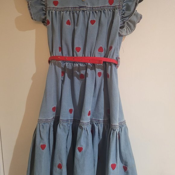 Monnalisa Denim Smock Dress w/ Heart detail and Bow Belt - Picture 5 of 9